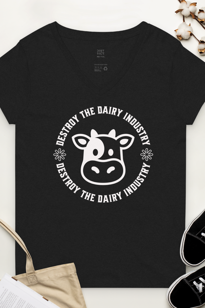 Destroy Dairy Women’s recycled v-neck t-shirt